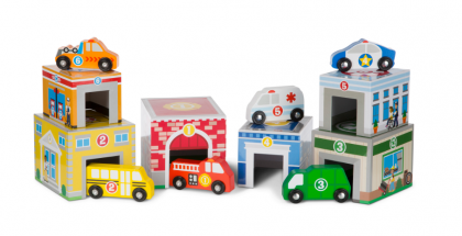 melissa & doug, дървена игра за сортиране, превозни средства, гаражи и превозни средства, гараж, гаражи, числа, цифри, броене, сортиране, дървена игра, игра, игри, играчка, играчки