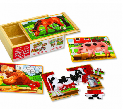 melissa & doug, четири дървени пъзела в кутия, животните от фермата, ферма, животни, домашни животни, четири пъзела, комплект пъзели, пъзели в кутия, детски пъзели, пъзел, пъзели, puzzle, puzzles