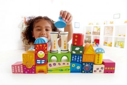 Hape, конструктор, с, дървени, блокчета, замък, дървена играчка, играчка, играчки, игри, игра