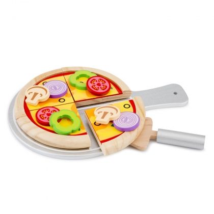New Classic Toys, дървена игра, пица, вегетарианска пица, комплект за пица, хранене, игра, игри, играчка, играчки