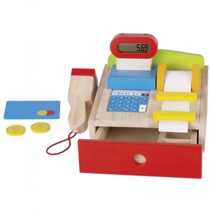 goki, дървен касов апарат със скенер, дървен касов апарат, касов апарат, магазин, сергия, детски магазин, детски касов апарат, детска сергия, игра, игри, играчка, играчки