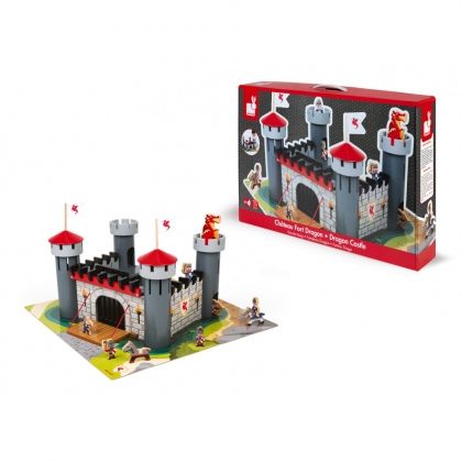 janod, Картонен замък за сглобяване, Замъкът на дракона, картонен замък, сглобяем замък, замък за сглобяване, играчка за сглобяване, рицар, рицари, дракон, игра, игри, играчка, играчки