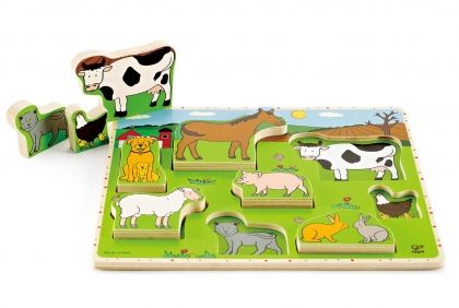 Hape, дървен, пъзел, животни, от ферма, пъзели, puzzles, пъзелите, пъзели игри