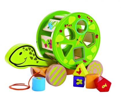 Hape, костенурка, за, дърпане, с, геометрични, фигурки, играчка, играчки, игри, игра