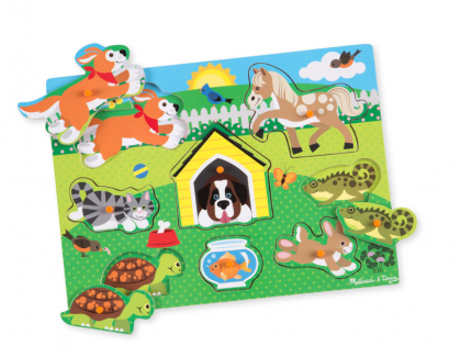 melissa & doug, дървен пъзел с дръжки, домашни животни, животни, ферма, животни от фермата, дървен пъзел, пъзел с дръжки, пъзел, пъзели, puzzle, puzzles