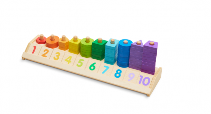melissa & doug, дървена цветна низанка с цифри и форми, дървена низанка, играчка за нанизване, цветна низанка, цифри, форми, цветове, математика, нанизване, игра, игри, играчка, играчки