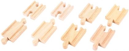 bigjigs, комплект от 8  дървени мини ЖП релси, дървени релси, релси и аксесоари, релси, мини релси, къси релси, жп комплект, сет от релси, влакове и релси, игра, игри, играчка, играчки