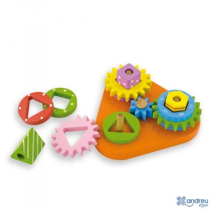 Andreu toys, дървена, низанка, с, форми, и, зъбни, колела, играчка, играчки, игри, игра