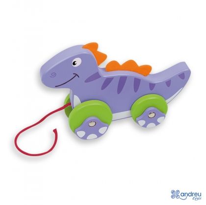 Andreu toys, дървен, динозавър, с, връвчица, за, дърпане, играчка, играчки, игри, игра