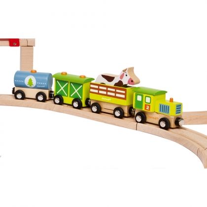 janod, дървено влакче с истории, ферма, дървено влакче, влакче с истории, влак, влакче, детско влакче, вагонче, кравичка, игра, игри, играчка, играчки