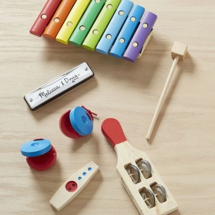 melissa & doug, комплект музикални инструменти, банда в кутия, музикални инструменти, музика, инструменти, игра, игри, играчка, играчки