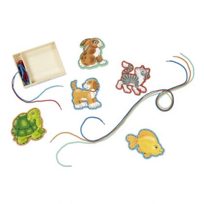 melissa & doug, Дървен комплект за нанизване на шнурове, домашни любимци, нанизване на шнурове, комплект за нанизване, низанка, животни, игра, игри, играчка, играчки