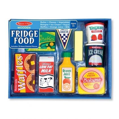 melissa & doug, дървен комплект, дървени хранителни продукти за хладилник, хранителни продукти, храна, кухня и аксесоари, продукти, кухня, игра, игри, играчка, играчки