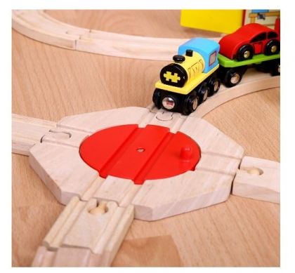 bigjigs, дървена обръщателна платформа, обръщателна платформа, релси, дървени релси, влак, влакова композиция, игра, игри, играчка, играчки