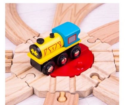 bigjigs, дървена обръщателна платформа, обръщателна платформа, релси, дървени релси, влак, влакова композиция, игра, игри, играчка, играчки