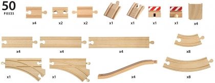 Brio, дървен комплект за построяване на релси, 50 части, релси, сглобяване на релси, дървен комплект за релси, детска играчка за сглобяване, игра, игри, играчка, играчки 