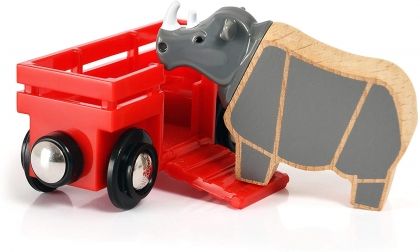 Brio, играчка за бутане, носорог с вагон, носорог, носорози, вагон, вагони, играчка за бутане, бутане, игра, игри, играчка, играчки 