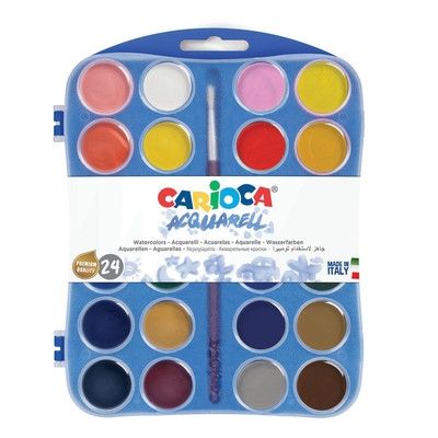 Carioca, комплект бои с четка, 24 цвята, бои, боички, детски бои, творчество, творчество с бои, детско творчество, друго творчество, ученик, ученици, училище  