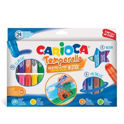 Carioca, комплект темперни бои в стик, 24 бр. , бои, детски бои, боички, творчество с боички, детско творчество, темперни боички, ученик,  ученици, училище 