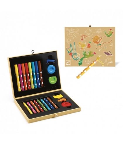 Djeco, Комплект за рисуване, Кутия с цветове, творчески комплект, рисуване, оцветяване, пастели, флумастери, рисуване, оцветяване, творчество