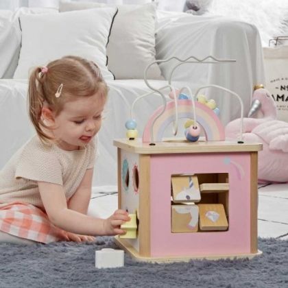 Classic World, дървен дидактически куб за деца, розов, куб, кубче, дидактическо кубче, куб за деца, сортер, дървено кубче за игра, пъзел с кубчета, игра, игри, играчка, играчки  