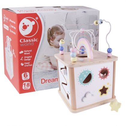 Classic World, дървен дидактически куб за деца, розов, куб, кубче, дидактическо кубче, куб за деца, сортер, дървено кубче за игра, пъзел с кубчета, игра, игри, играчка, играчки  