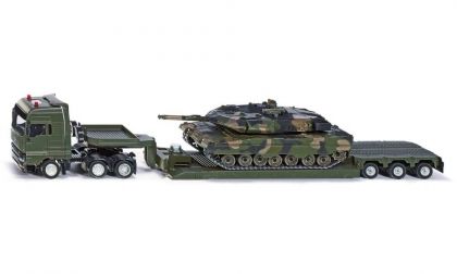 Siku, Метална играчка, Военен тир с танк на ремарке, метален тир, метален танк, танк, военен танк, детска играчка, игра, игри, играчка, играчки