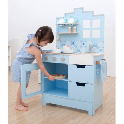 New Classic Toys, кухня в холандски стил, синя, кухня, кухни, детска кухня, кухня за деца, кухня за готвене, игра, игри, играчка, играчки  