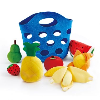 Hape, Кошничка с плодове за най-малките, кошничка с плодове, плодове, плюшени плодове, детска играчка, игра, игри, играчка, играчки