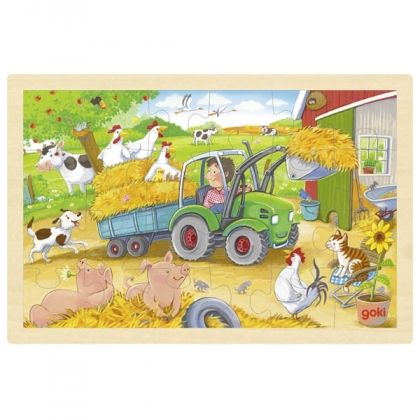 Goki, Дървен пъзел в рамка, Малко тракторче, пъзел с рамка, дървен пъзел, пъзел, пъзели, puzzle, puzzles