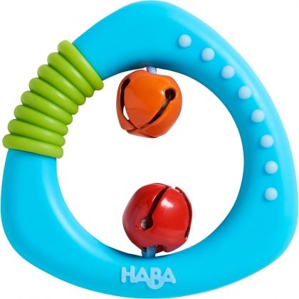 Haba, Бебешка дрънкалка с две звънчета, Синя, бебешка дрънкалка, бебешка играчка, детска играчка, дрънкалка със звънчета, дрънкалка, игра, игри, играчка, играчки