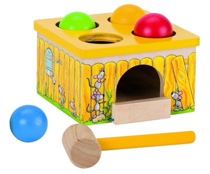 Goki, игра с чук и цветни топки, мишлета, дървена играчка, образователна играчка, играчка, играчки, игри, игра