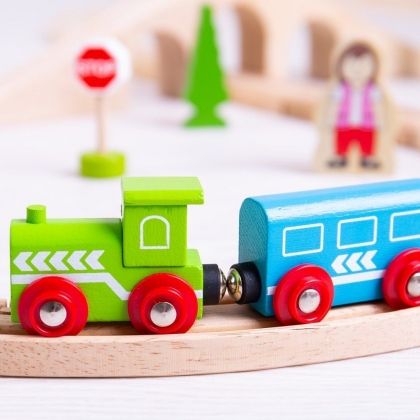 Bigjigs - Комплект дървен влак и релси
