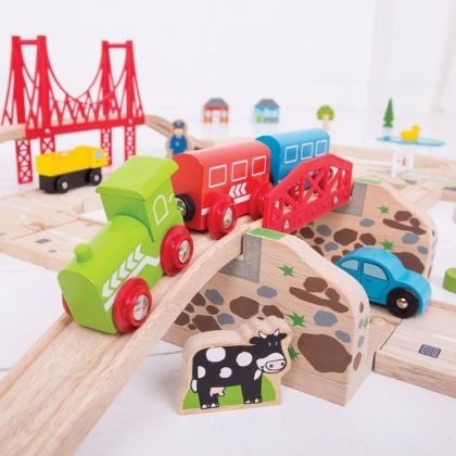 Bigjigs, Дървен комплект с улици и релси, дървени релси за влакчета, дървени релси играчки, влак с дървени релси, релси, дървени релси, релси и улици, игра, игри, играчка, играчки