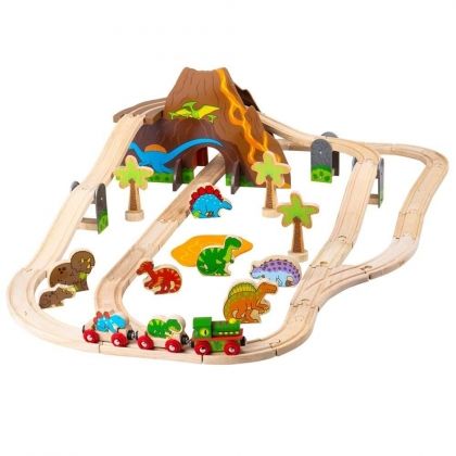 Bigjigs, Динозавърски влаков комплект, дървени релси за влакчета, дървени релси играчки, влак с дървени релси, релси, дървени релси, динозаври, игра, игри, играчка, играчки
