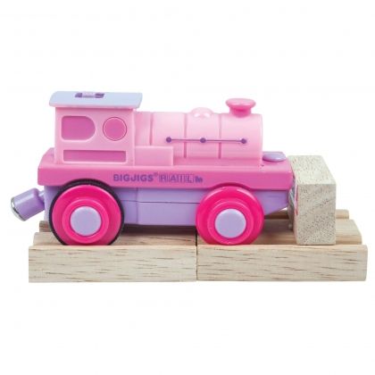Bigjigs, Дървен локомотив на батерия, Розов, дървен локомотив, локомотив на батерия, дървени релси за влакче, дървено влакче с релси, детско влакче, дървена играчка, игра, игри, играчка, играчки