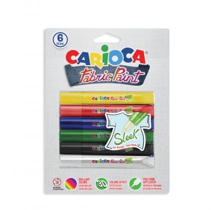 Carioca, текстилни боички с 3D ефект, 6 цвята, бои, боички, детски бои, текстилни бои, бои за рисуване върху текстил, бои за деца 