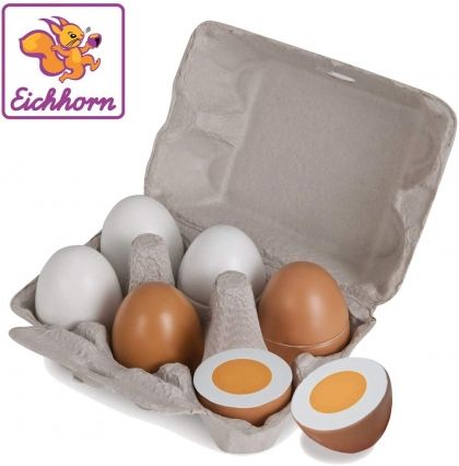 Eichhorn, Кутия с дървени яйца, 6 броя, дървено яйца, детска игра, игра с готвене, дървени яйца, магнитни яйца, игра, игри, играчка, играчки