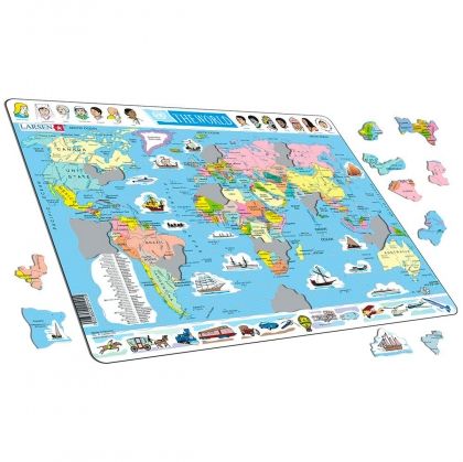 Larsen, образователен пъзел, карта на света, 107 части, пъзел, пъзели, детски пъзел, пъзел за деца, подреждане на пъзел, пъзел за ученици, puzzle, puzzles  