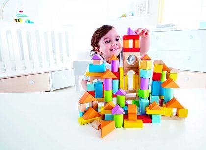 Hape, Многоцветни дървени блокчета в кутия-сортер, 101 части, сортер, дървени блокчета, дървен конструктор, детски сортер, сортер за деца, конструктор, детска играчка, детски играчки, игра, игри, играчка, играчки