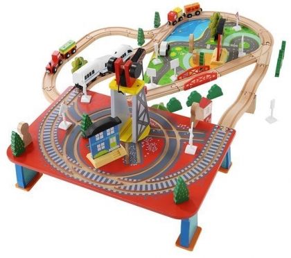 дървено влакче, влакова композиция, релси, влакове, дървени играчки, движещи се играчки, влаков комплект с аксесоари