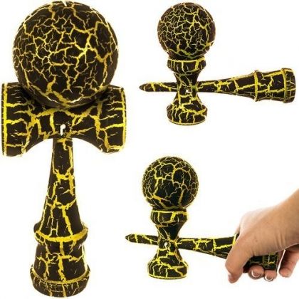 Кендама, дървена играчка за баланс, игра за баланс и сръчност, кендама в златно и черно, кендама игри, играчка от дърво, игра за сръчност