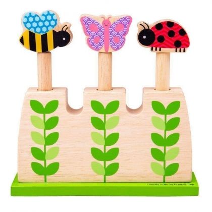 Bigjigs, дървени животни, играчка от дърво, дървена играчка, изскачащи буболечки, градински буболечки, игра с изскачащи буболечки, играчки от дърво, дървени играчки 