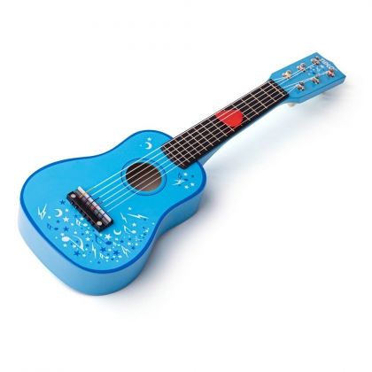 Bigjigs, дървена китара, китара, китара в син цвят, детска дървена китара, детска китара, синя китара с интересен дизайн, играчка от дърво, дървена играчка, играчки, музикални играчки 