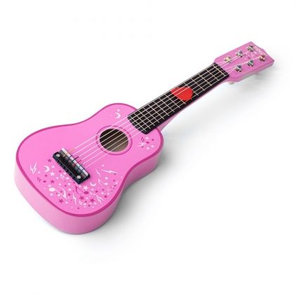 Bigjigs, китара, детска китара, дървена китара, дървена детска китара, китара в розов цвят, розова китара, музикална играчка, дървена играчка, играчка от дърво, дървени играчки 
