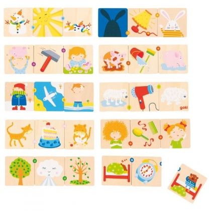Goki, образователна игра, игра преди и след, преди и след, игра с комуникационен фактор, дървена играчка, играчка от дърво, дървена игра преди и след 