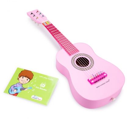 New Classic Toys, китара, дървена китара, розова китара, китара от дърво, детска китара в розов цвят, детска китара, музикален инструмент, музикални инструмент, музика, свирене, играчка