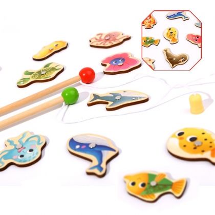 tooky toy, забавна дървена игра, риболов кръгъл, рибки, въдици,  магнитна игра, магнит, магнити, играчка, играчки, игри, игра