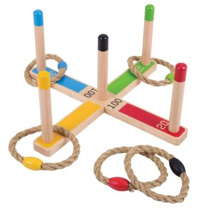 Bigjigs, дървена игра, играчка от дърво, класическа игра за точност, игра за точност, игра с въжени рингове, игра с рингове, дървени играчки, играчки от дърво, закачи ринговете, дървена игра с рингове