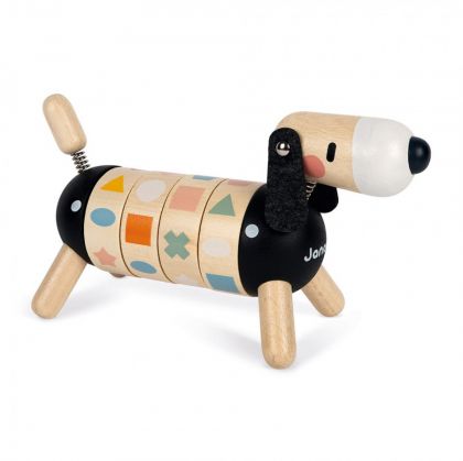 Janod, дървена играчка, играчка от дърво, дървени играчки, дървено кученце, дървено куче, играчка с цветове и форми, куче с цветове и форми, играчки, игра, игри, играчки от дърво, научи цветовете и формите, играчки Janod  